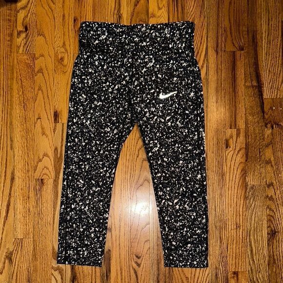 Nike Women’s Dri-Fit Dri Fit Black Patterned Speckled Leggings Small S - Picture 1 of 4